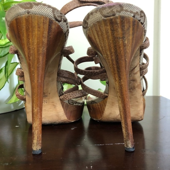 Gucci Bamboo Icon Logo Canvas Leather 36.5 Heels - Picture 5 of 8
